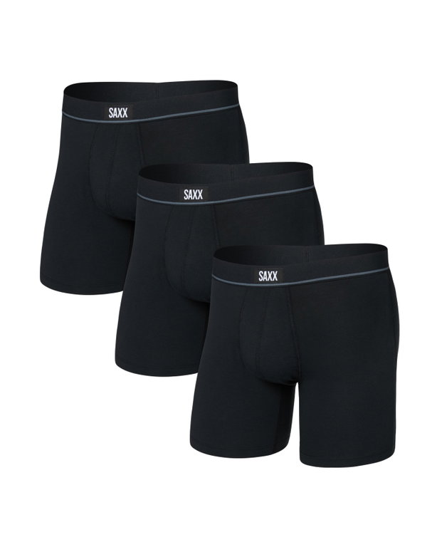 SAXX Boxershorts Essential Cotton Boxer Brief Fly schwarz/schwarz Herren - 3 Stück